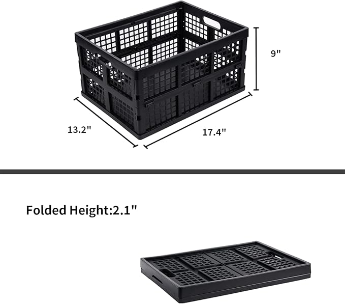 3-Pack Plastic Collapsible Storage Crates-30L, Black