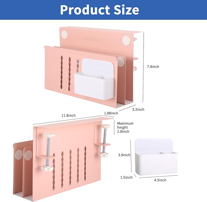 LUKETURE Desk Side Storage, 2 Tier Steel Hanging Organizer, No Drill Side Desk Organizer, Laptop Holder, with Pen Holder, Hanging Table Storage for Office Home, Fits Flat Edge Tables 0.3" to 2.8"