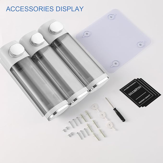 Shampoo and Conditioner Dispenser Shower Soap Dispenser Shampoo Dispenser Body Wash Dispenser for Bathroom,Large Capacity, White Silver
