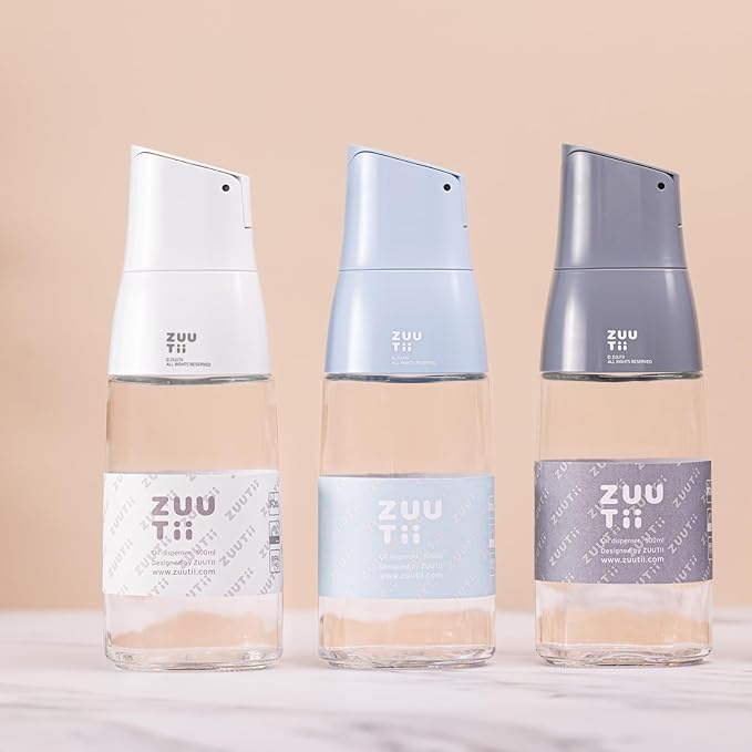 Zuutii Olive Oil Dispenser Bottle - Drip Free Spout Glass Container for Kitchen, Cooking, Vinegar, Soy Sauce - Light Blue