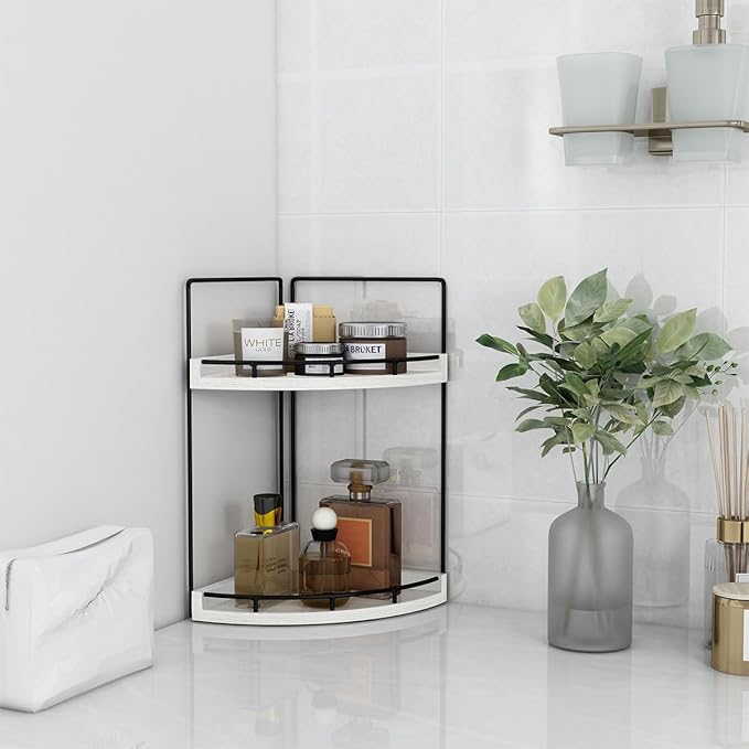 Dorhors 2-Tier Rustic White Corner Bathroom Shelf