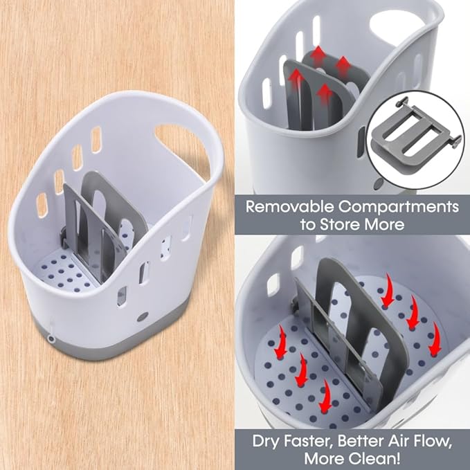 Sink Caddy Sponge Holder, Dish Soap Organizer for Kitchen Sink with Removable Compartment and Non-Slip Base for Brushes Scrubber Drainers, Drain Holes for Sanitary Drying Premium ABS