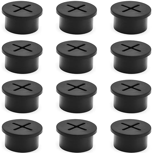 Surf turtle 12 Pack 3/4 Inch Black Desk Grommets, Flexible Cable Cord Hole Cover for Desk Table Cabinet Countertop Home Furniture