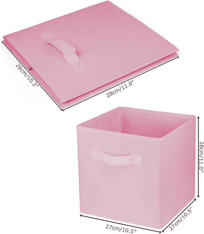 2 Pcs Storage Cubes, 10.5 Inch Collapsible Storage Bins, Fabric Foldable Bins for Organization, Durable Storage Bins for Closet, Shelves, Offices (Pink)