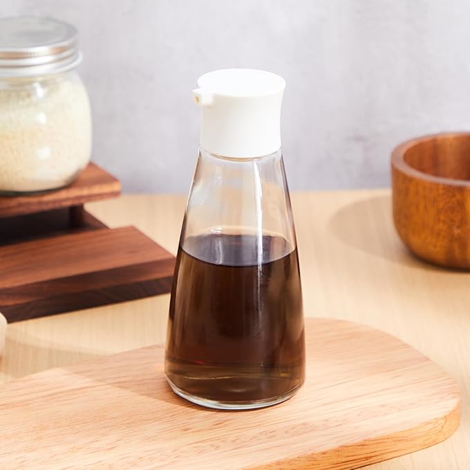 1 Pcs 9.6 oz Cruet Dispenser for Olive Oil Vinegar Soy Sauce Dispenser Bottle Glass Soy Sauce Container Oil Bottle for Kitchen Cooking Barbecue(White)