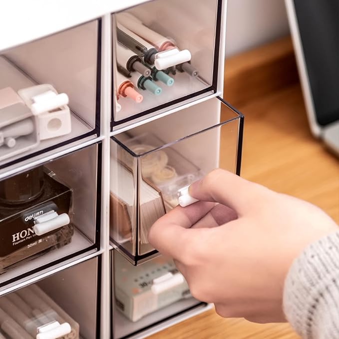 Desk Drawer Organizer, Stackable Storage Drawers, Plastic Compact Desk Storage Box Great for Office School Home Small Space - Large 3 Drawers (White)