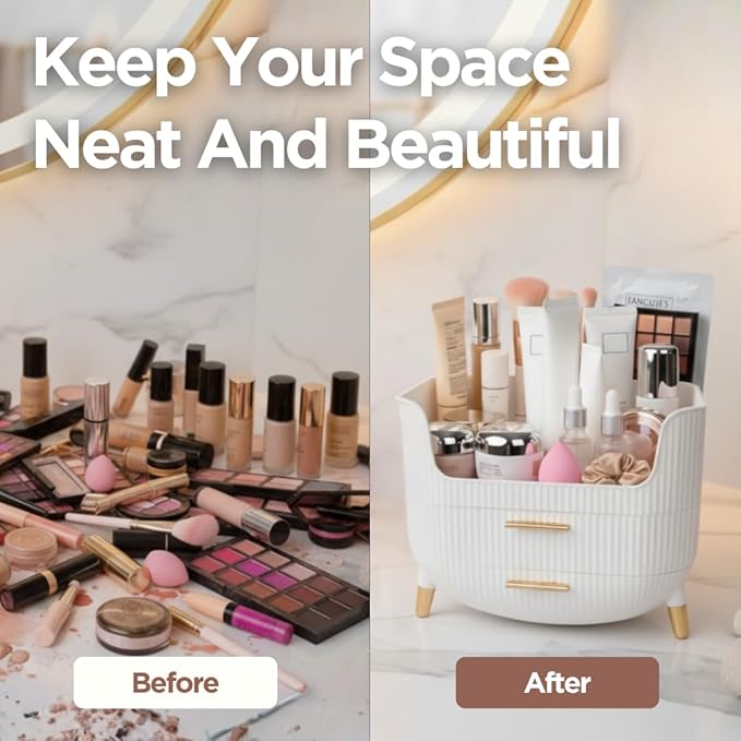 Makeup Organizer with Drawers, Skincare Storage Box for Vanity, White