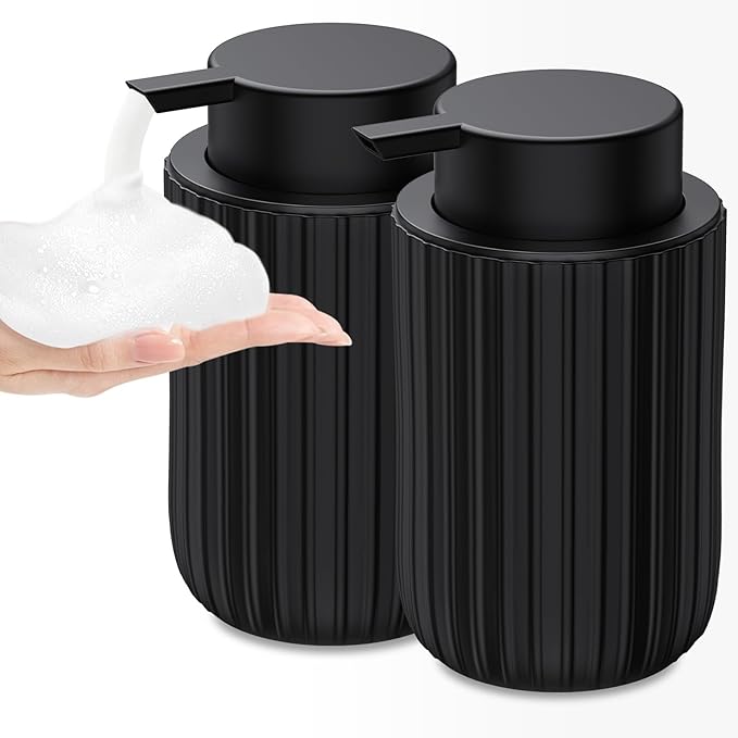 Ceramic Foaming Soap Dispenser, 12 oz Bathroom Foam Hand Soap Dispenser, Refillable Lotion Soap Dispenser with Removable Pump for Kitchen Hand Wash Dispenser, Modern Home Decor(2Pack-Black)