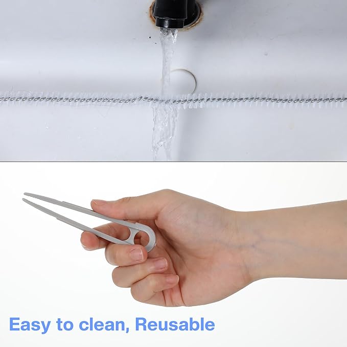 Upgraded Pipe Cleaner Brush, 24.8” Flexible Drain Cleaning Tool for Sink Overflow & Sewer, Bendable Long Brush with Forceps to Catch Hair & Debris