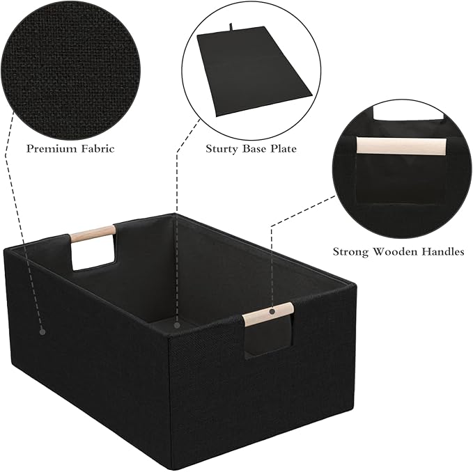 Foldable Fabric Storage Baskets Set of 2 for Shelves, Black 2 Pack