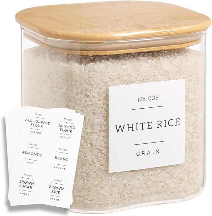 HHMJSM Large Glass Flour and Sugar Containers with 42 Kitchen Pantry Labels - 85 Oz Glass Food Storage Containers with Airtight Lids