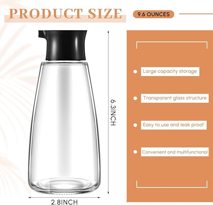 1 Pcs 9.6 oz Cruet Dispenser for Olive Oil Vinegar Soy Sauce Dispenser Bottle Glass Soy Sauce Container Oil Bottle for Kitchen Cooking Barbecue(Black)