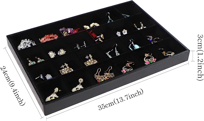 Wudygirl Jewelry Organizer Tray for Drawer 24 Grid Earring Holder Organizer Removable Dividers for Ring Earring Bracelet(24 Grid)