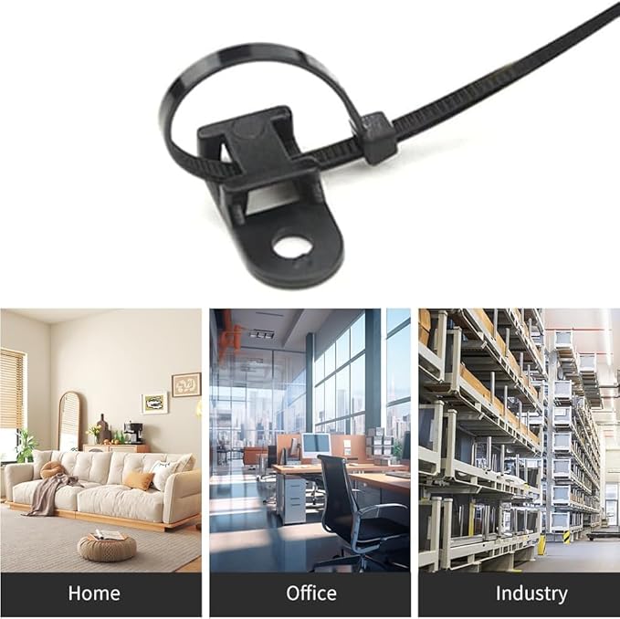 Black Cable Zip Tie Mounts Kit-50 Pcs Cable Zip Tie Saddle Type Mounts Base With 50 Pcs 6" Cable Ties And 50 Pcs Tapping Screw, Wire Cable Clips Organizer Holders Clamps