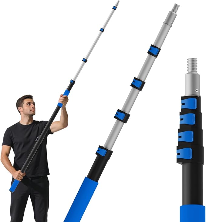 26ft Telescopic Extension Pole, 5-20ft Paint Roller Extension Pole with Flip-Lock Design, Aluminum Alloy Threaded Head for Painting Cleaning Dusting & Window Washing Tools