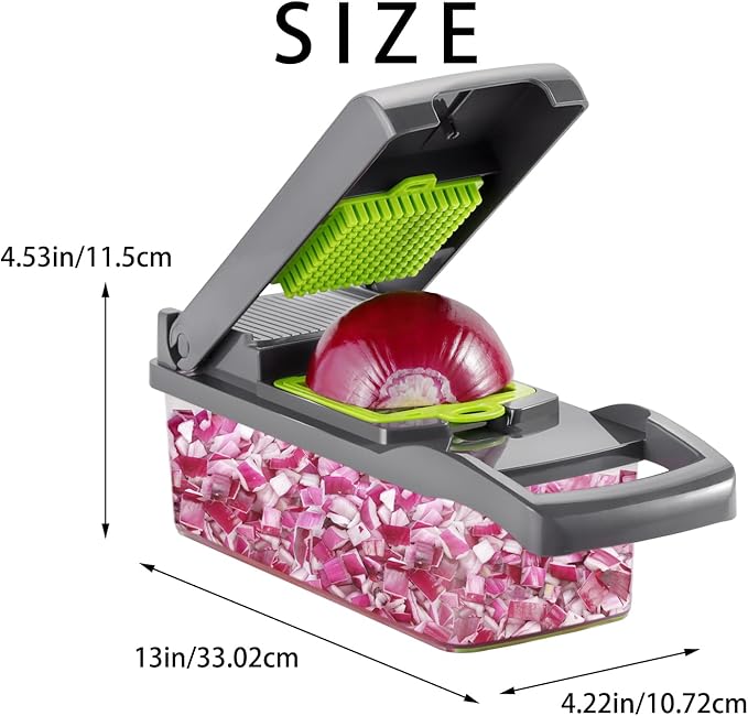 Ourokhome Vegetable Chopper Onion Cutter, 12 in 1 Professional Mandoline Slicer for Kitchen, Multifunctional Food Chopper for Potato, Tomato, Veggie with Strainer Basket, 8 Blades, Gray