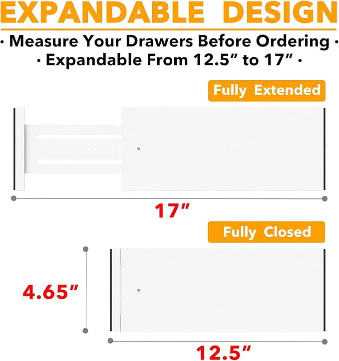 SpaceAid Bamboo 4 Pack Dresser Drawer Dividers, 4.65“ High Adjustable 12.5“-17” Drawer Organizers, Expandable Organization for Clothing, Clothes