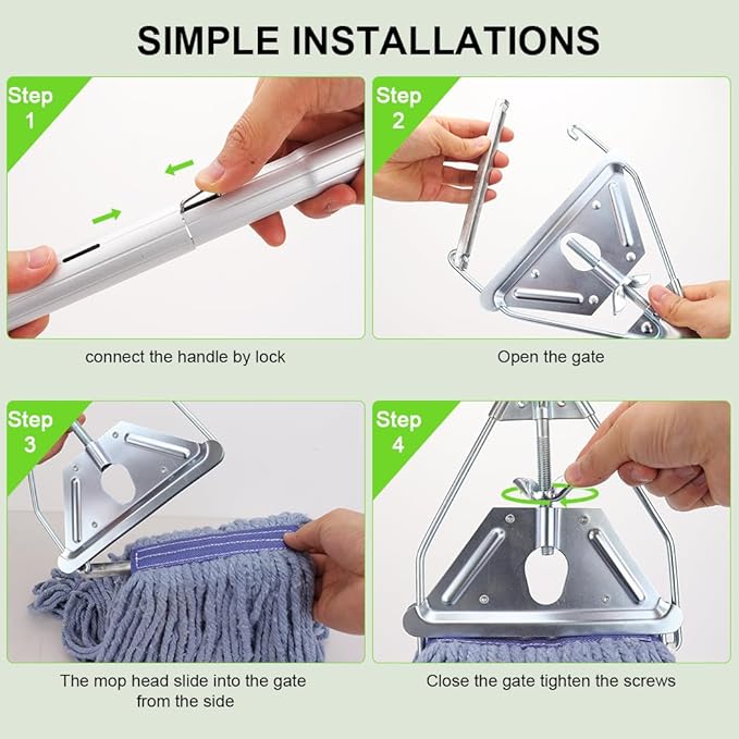 BeiLan Mop Handle Commercial Heavy Duty - 57 Inch Industrial Metal Mop Stick Replacement for Floor Cleaning - Professional Mops Head Replacement Holder