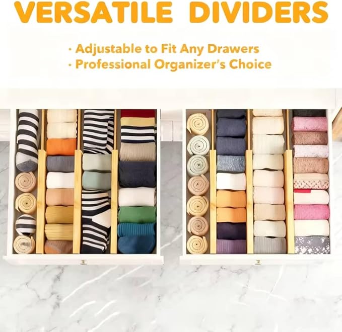 Bamboo Drawer Dividers, Adjustable Expandable Drawer Organizer