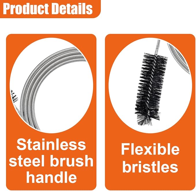 78 Inch Flexible Long Drain Brush, Nylon Stainless Steel Cleaner Tool, Feeding Tube Cleaning Brush, Drain Hole Cleaner