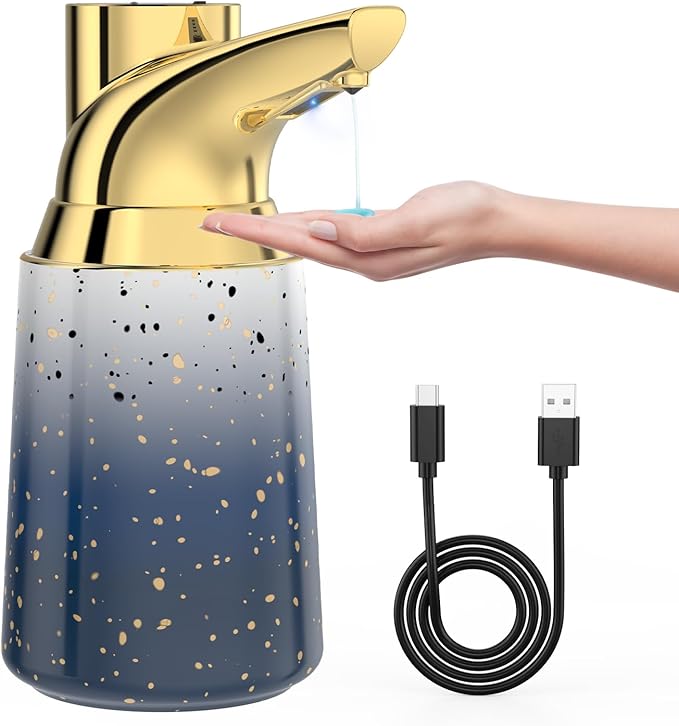 Automatic Liquid Soap Dispenser Touchless:350ML Ceramic Material -4 Level Adjustable Hand & Dish Electric Dispenser,Waterproof Type-c Rechargeable Auto Soap Pump for Bathroom,Kitchen