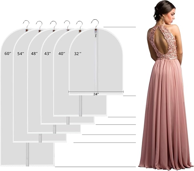 Mskitchen Garment Bags for Hanging Clothes, Clear Plastic Closet Storage Covers with Cedar Balls, 24" x 43"/54”, 6 Pack