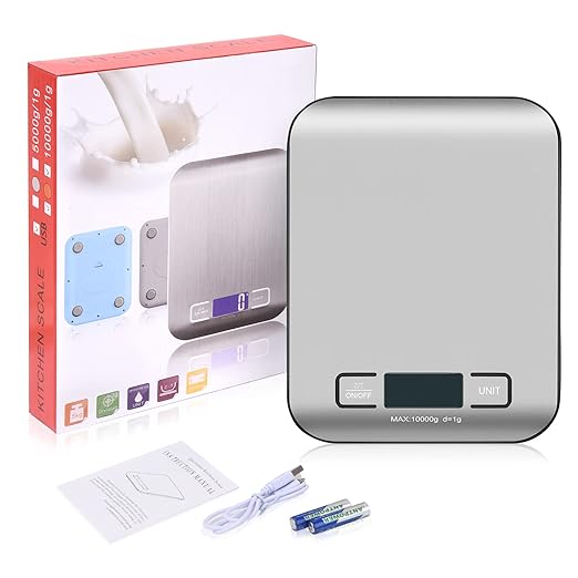 Kitchen Food Digital Scale Portable Postal Scale for Small Business Packages, Handmade Goods, Liquids, LCD Display High-Precision 1g Accuracy (Stainless Steel Black Rechargeable(10kg/1g))