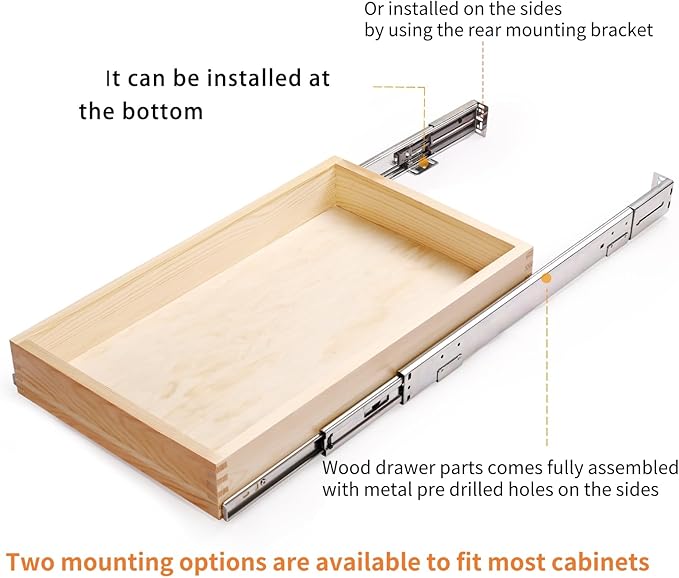 Mulush 20”W x 21”D x 3”H Soft Close Slide Out Wood Drawer Organizer for Kitchen, (Cabinet Width>20.5 inches for Bottom Assembly, Width= 20 inches for Side Assembly)