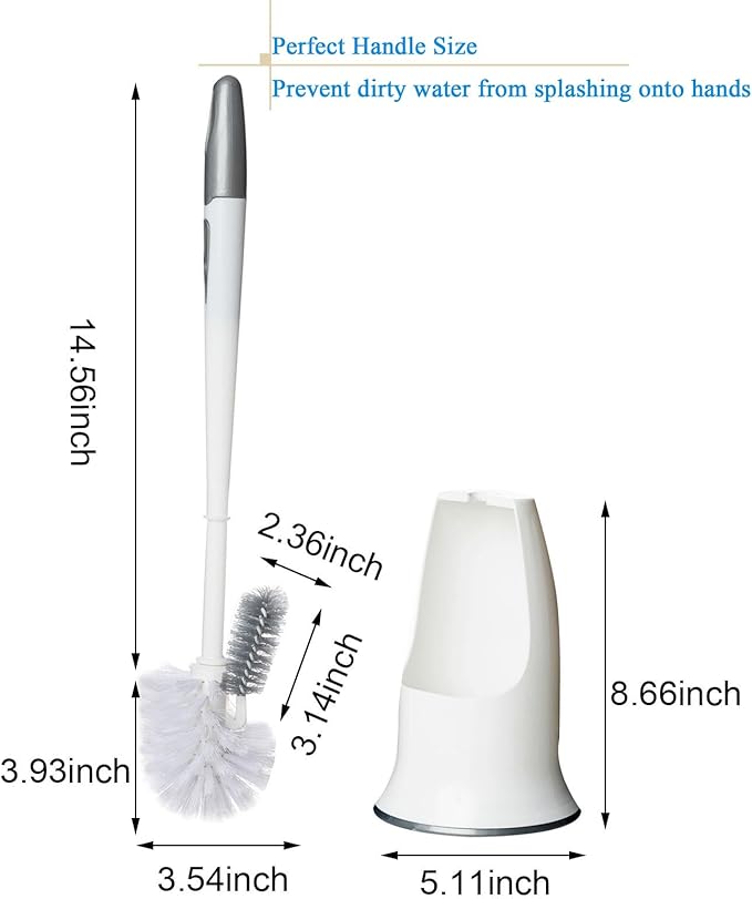 2 Pack Toilet Bowl Brush with Holder for Bathroom, Under-Rim Double Brush Head, Long Handle Household Cleaning Brushes Set (2 Pack Grey Brush with Holder)