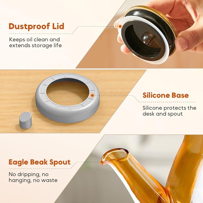 PUSKIU Oil Dispenser Bottle with Drip Free Spout, 1000ML Glass, Reusable, Modern, Cooking, Oil Sprayer