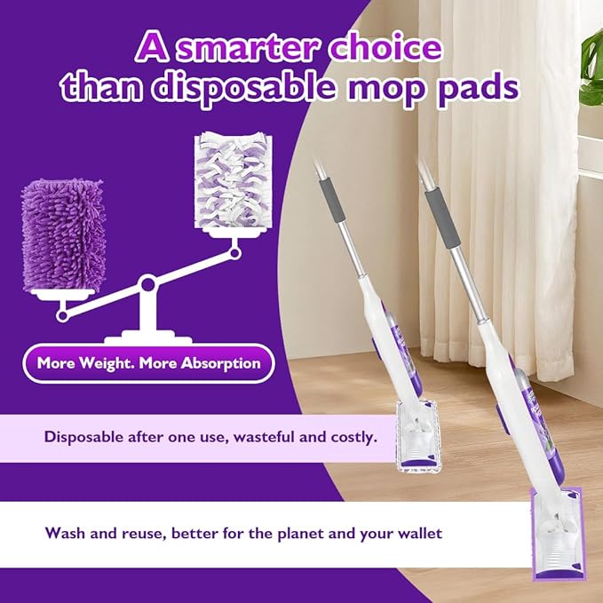 UNIMADE Reusable Mop Pads for Swiffer PowerMop, 8 Pack Microfiber Mop Pad Refill with Scrubber Strips for 13''-15'' SprayMop, Washable Mop Pads Use for Most Floor Types, Designed for Pets - Purple