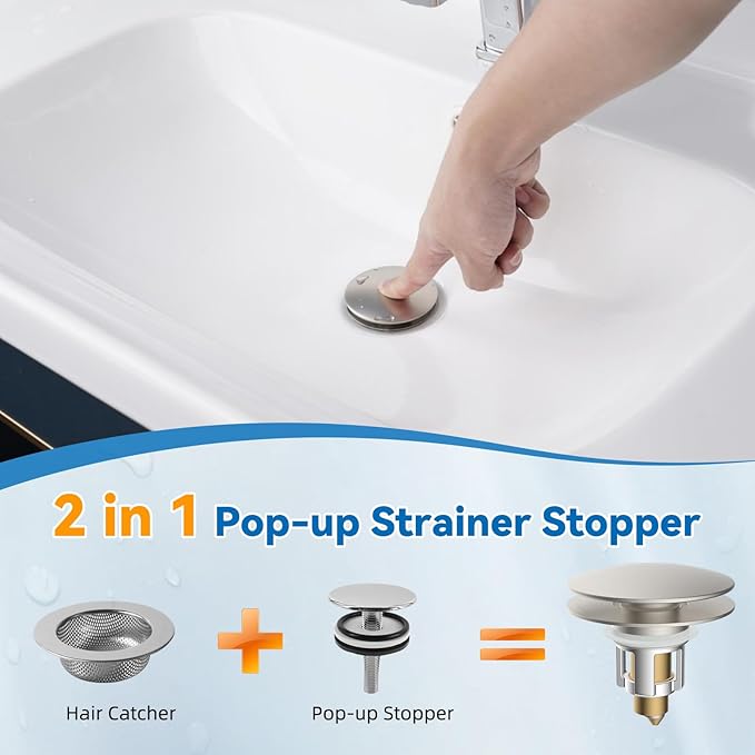 iFealClear 2 Pack Universal Bathroom Sink Stopper, Pop Up Sink Drain Strainer with Hair Catcher Basket, Fit 1.1"-2.36" US Basin, Wash Basin Drain Plug