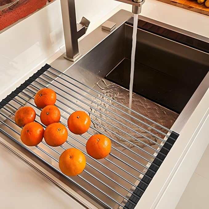 Roll up Dish Drying Rack Over The Sink Kitchen Roll up Sink Drying Rack Portable Dish Drainer Foldable Dish Drying Rack (Black, 37 * 30CM)