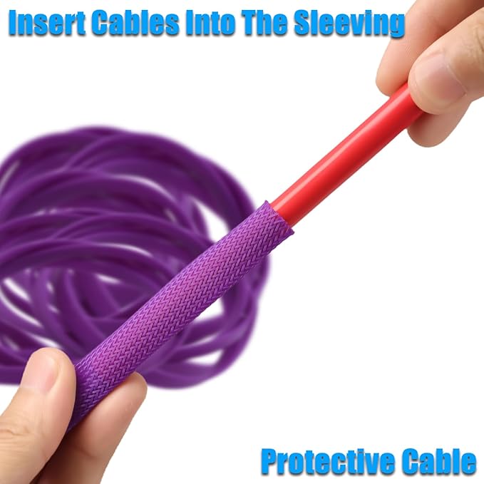 25ft PET Expandable Braided Cable Sleeve 3/8inch(10mm) Pet Braided Cable Sleeve for Audio Video Device Wire Automotive Wire (Purple)