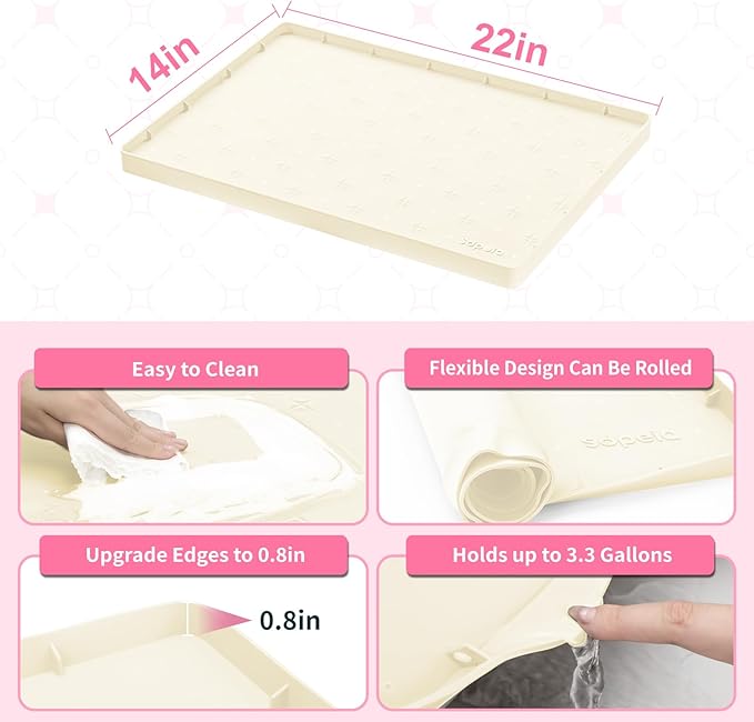 Sdpeia Under Sink Mat 22"×14" Waterproof Silicone Cabinet Liner & Sink Protector for Kitchen & Bathroom, Multi-Purpose Organizers Tray for Pets, Laundry, Cat Litter Mat