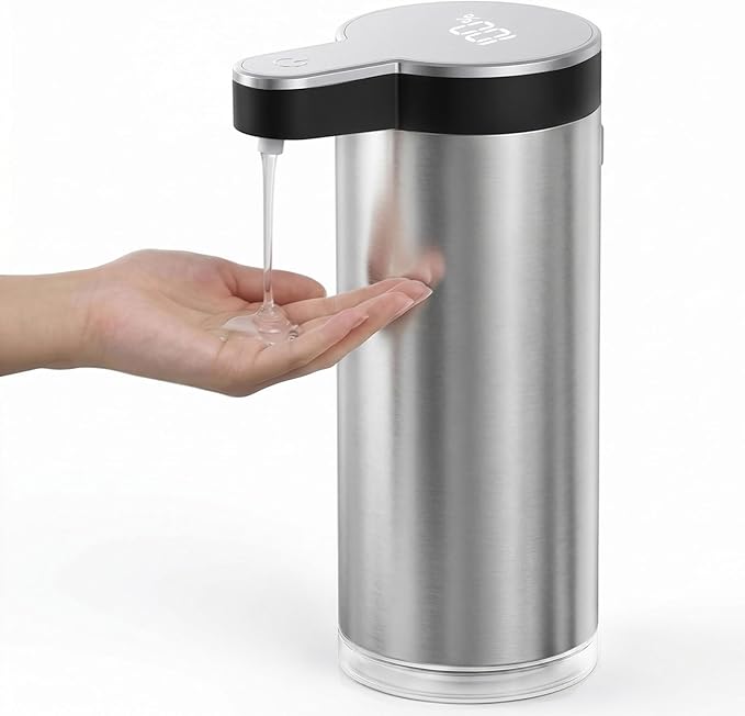 Automatic Soap Dispenser Touchless,Stainless Steel Hand Soap Dispenser,11.8oz/350ml,4 Adjustable Levels,USB Rechargeable,Desktop & Wall-Mounted Dual Use,for Kitchen & Bathroom,Liquid Black.