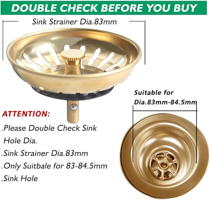 Talea Multiple Color Stainless Steel Kichen Sink Strainer Basket Waste Filter Drain Stopper QS491(Pack of Two) (Golden)