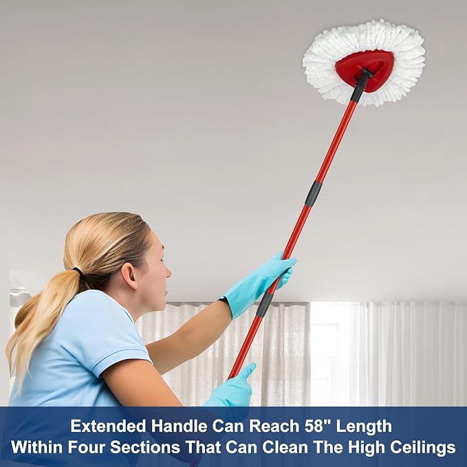 Mop Handle Replacement for Ocedar 4 Section Mop Replace Handle Compatible with O-Cedar Spin Mop Refills and Brooms ocedar Mop Stick for Floor Clean, 30" to 58", American Thread Joint