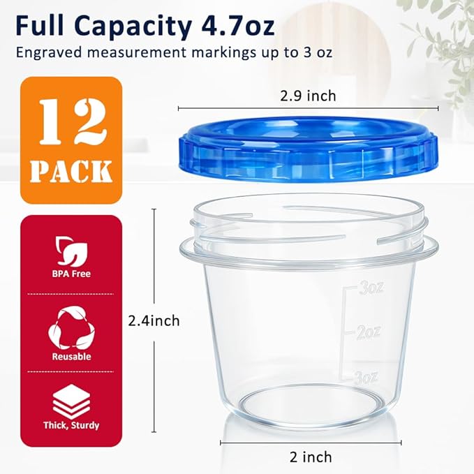 12 Pack 4oz Small Freezer Storage Containers with Twist Top Lids Airtight