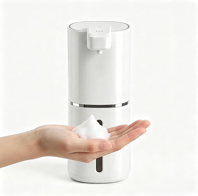 Automatic Touchless Foam Soap Dispenser, 4-Level Adjustable Foam, Continuous Foaming and Self-Cleaning Mode, Type-C Rechargeable, Wall Mount or Countertop (Foam)