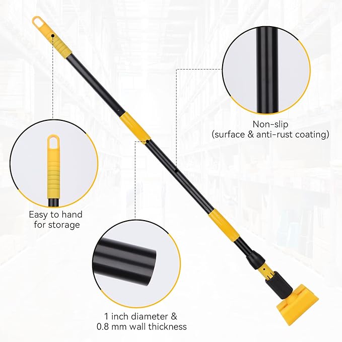 BeiLan Mop Handle Commercial Heavy Duty - 57 Inch Industrial Metal Mop Stick with Jaw Clamp Replacement for Floor Cleaning - Professional Gripper Mops Head Replacement Holder