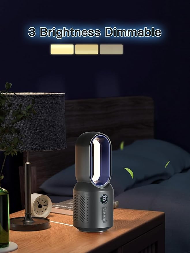 let'me 13 Inch Desk Fan Bladeless, Small Table Fan, Small Office Fan with 3 Speeds and Night Light, Quiet Desktop Fan for Personal, Bedroom, Office, Nightstand