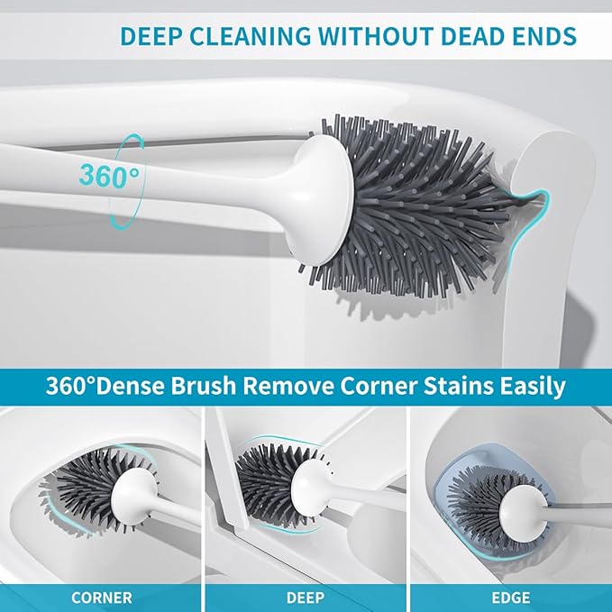Silicone Toilet Brush Set, 2 Pack Toilet Bowl Brush and Holder with Tweezers Long Handle, Toilet Cleaner Brush for Bathroom Deep Cleaning, Elegant Toilet Scrubber Bathroom Decor Accessories