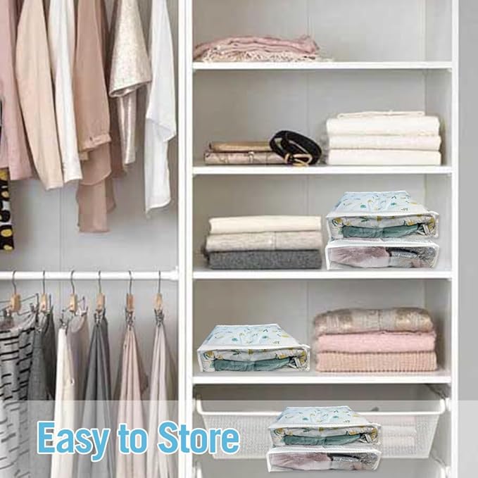 20Pcs Large Clear Vinyl Zippered Storage Bags with Handle - 16 * 12 * 4Inch Blankets Clothes Bed Sheet Storage Bags with Zipper for Closet Sweater Small Quilt Pillow