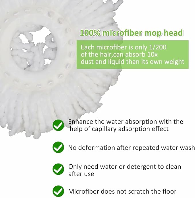 Mop Head for Hurricane Spin Mop Microfiber Mop Head Refills Round Mop Pads 3 Pack