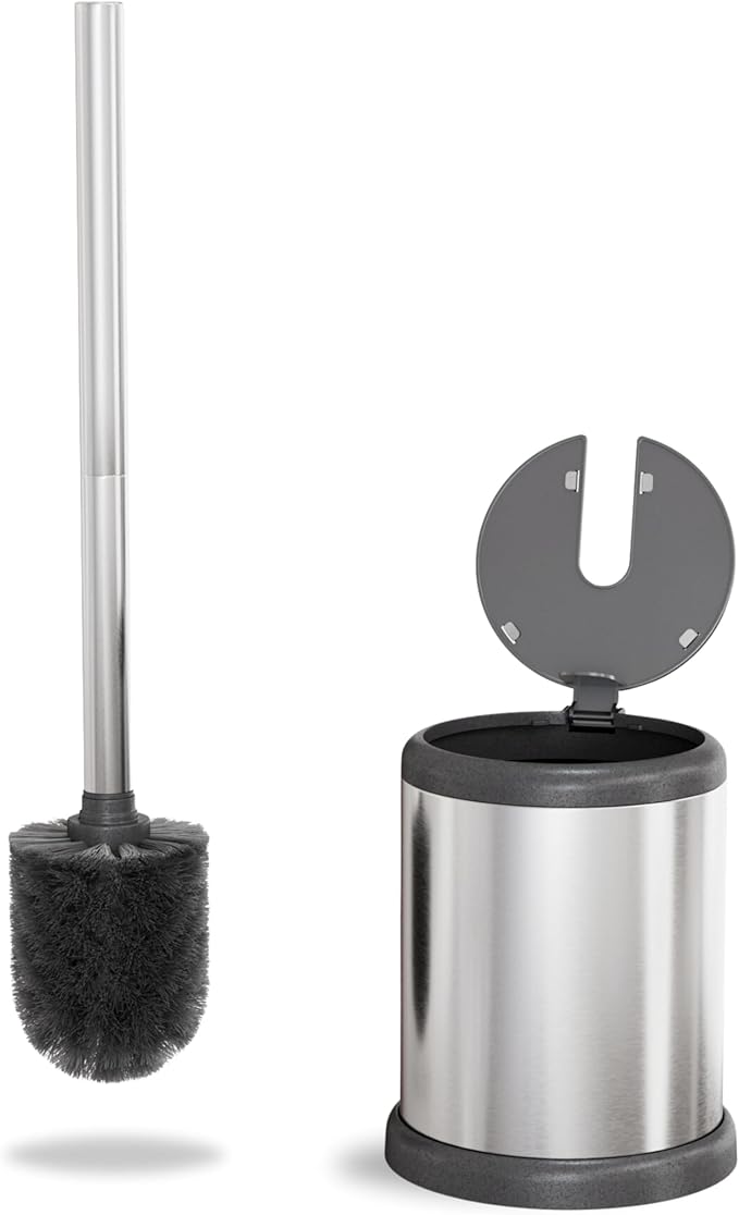 ToiletTree Products Toilet Brush with Lid - Sleek Toilet Bowl Brush and Holder - Toilet Scrubber Brush Set with Heavy-Weight Base - Lidded Toilet Bowl Cleaner Brush and Holder - Chrome