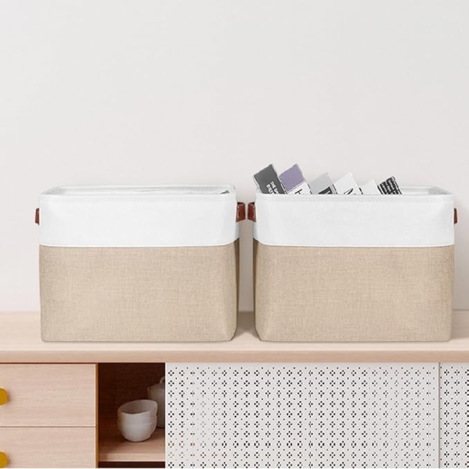 15 inch Storage Baskets for Shelves with Handles Hard Bottom Closet Organizer