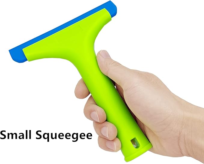 Super Flexible Silicone Squeegee, Auto Water Blade, Water Wiper, Shower Squeegee, 5.9'' Blade and 7.5'' Long Handle, for Car Windshield, Window, Mirror, Glass Door, Green+Lake Blue