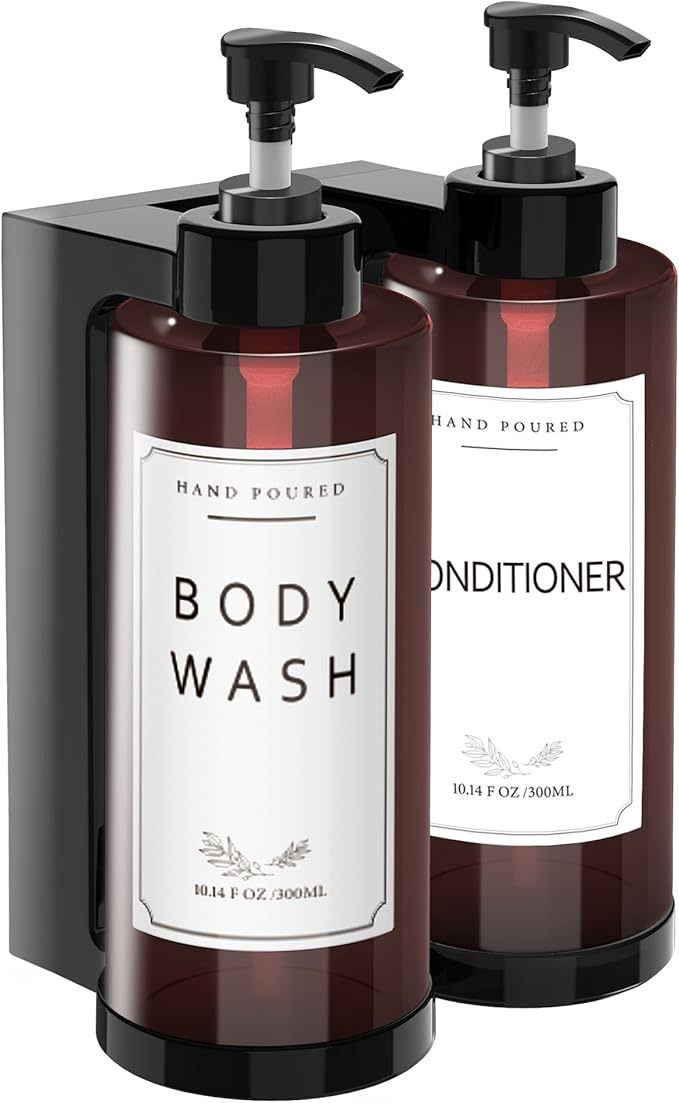 Plastic Soap Dispenser，Wall Mount Shower Pump，No-Drill Wall Mounted Shower Soap Dispenser，Shampoo and Conditioner Dispenser Modern Refillable Shampoo Pump Bottles for Shower Soap