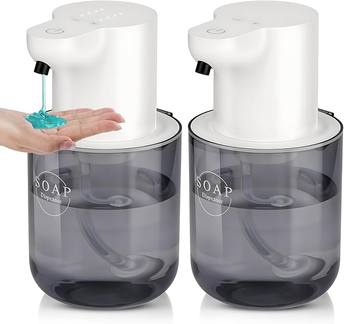 2 Pack Automatic Soap Dispenser, Touchless Automatic Liquid Soap Dispenser, Electric Wall Mounted Dispenser, 13.5oz/380ML USB Rechargeable with 4-Level Adjustment for Bathroom, Kitchen & Office